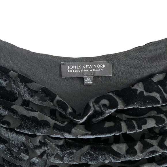 Jones New York Velvet Burnout Draped Neck Black‎ Plus Size 1X Whimsygoth Witchy - Picture 7 of 11
